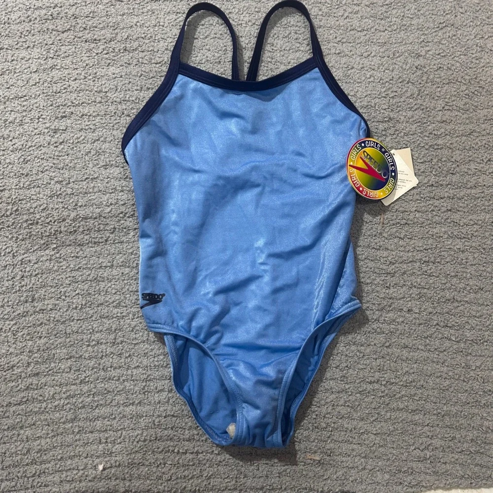 Speedo Swimsuit One Piece Metallic 12 Blue Deadstock‎ Y2K Vintage 2000s Cyber